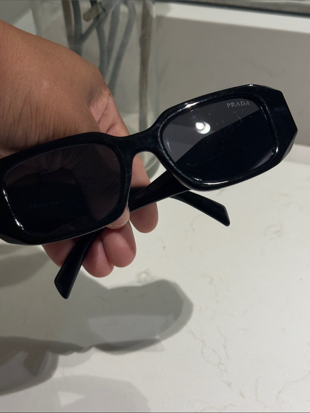 Prada Glossy Black Rectangular Sunglasses - Picture 12 of 14